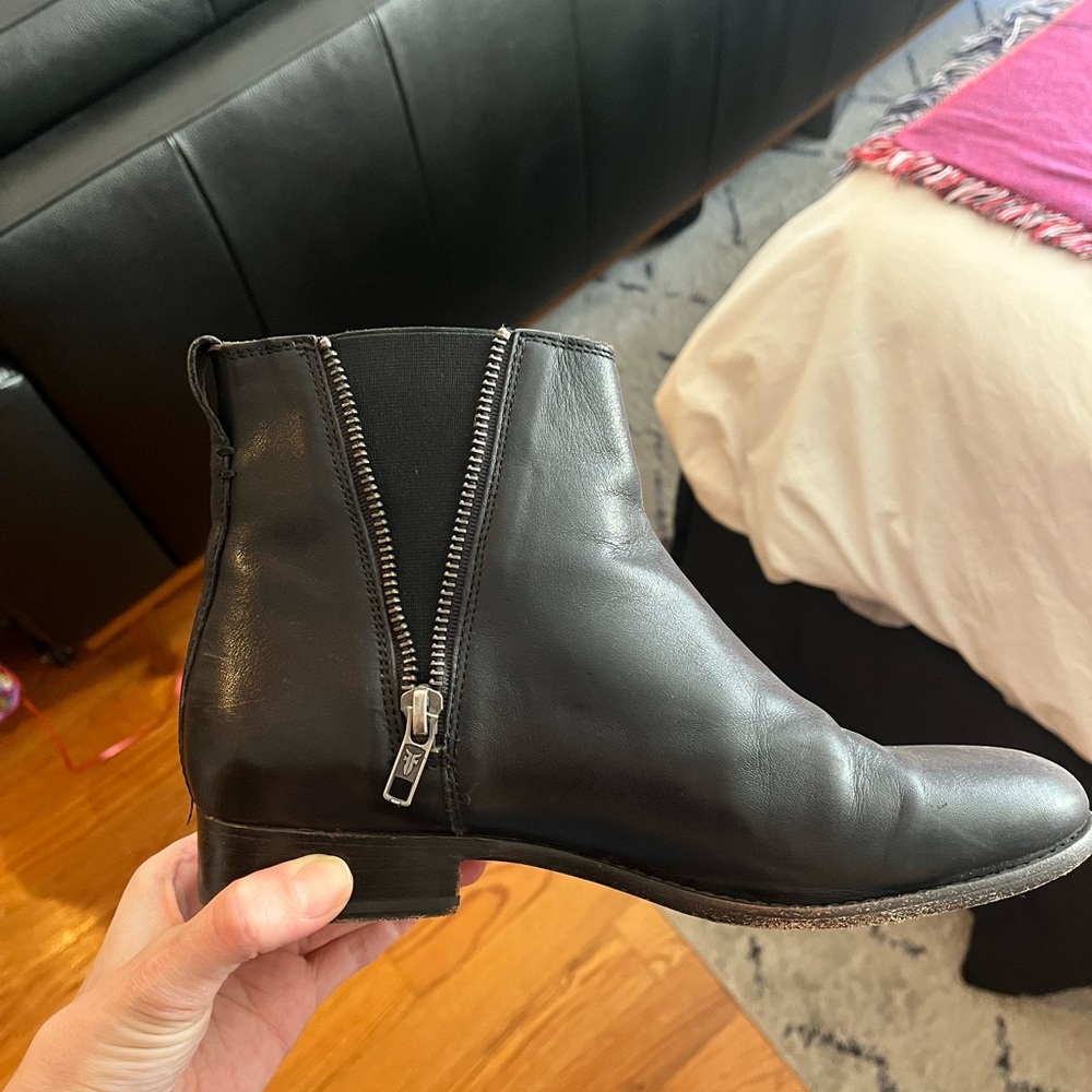 Frye Black Leather Side-Zip Ankle Booties